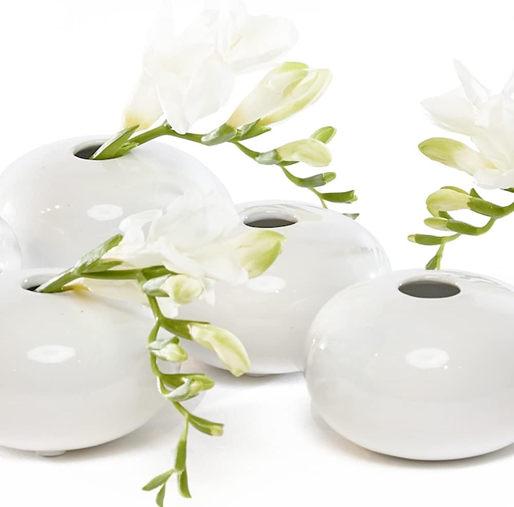 Chive - Set of 6 JoJo Small Oval Ceramic Flower Vase, Decorative Modern Floral Vase for Home Decor Living Room Centerpieces and Events, Cute Bud Vase (White)