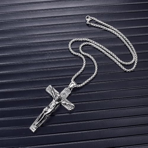 Cross Necklace for Men Titanium Steel Jesus Cross Necklace Lager Crucifix Pendant Christian Necklace Jewelry Gift for Men3