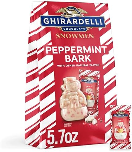 GHIRARDELLI Peppermint Bark Snowmen – Limited Edition Holiday Chocolate Candy Featuring Layers of Rich Chocolate Layers with Festive Peppermint Flavor, 5.7 oz Bag
