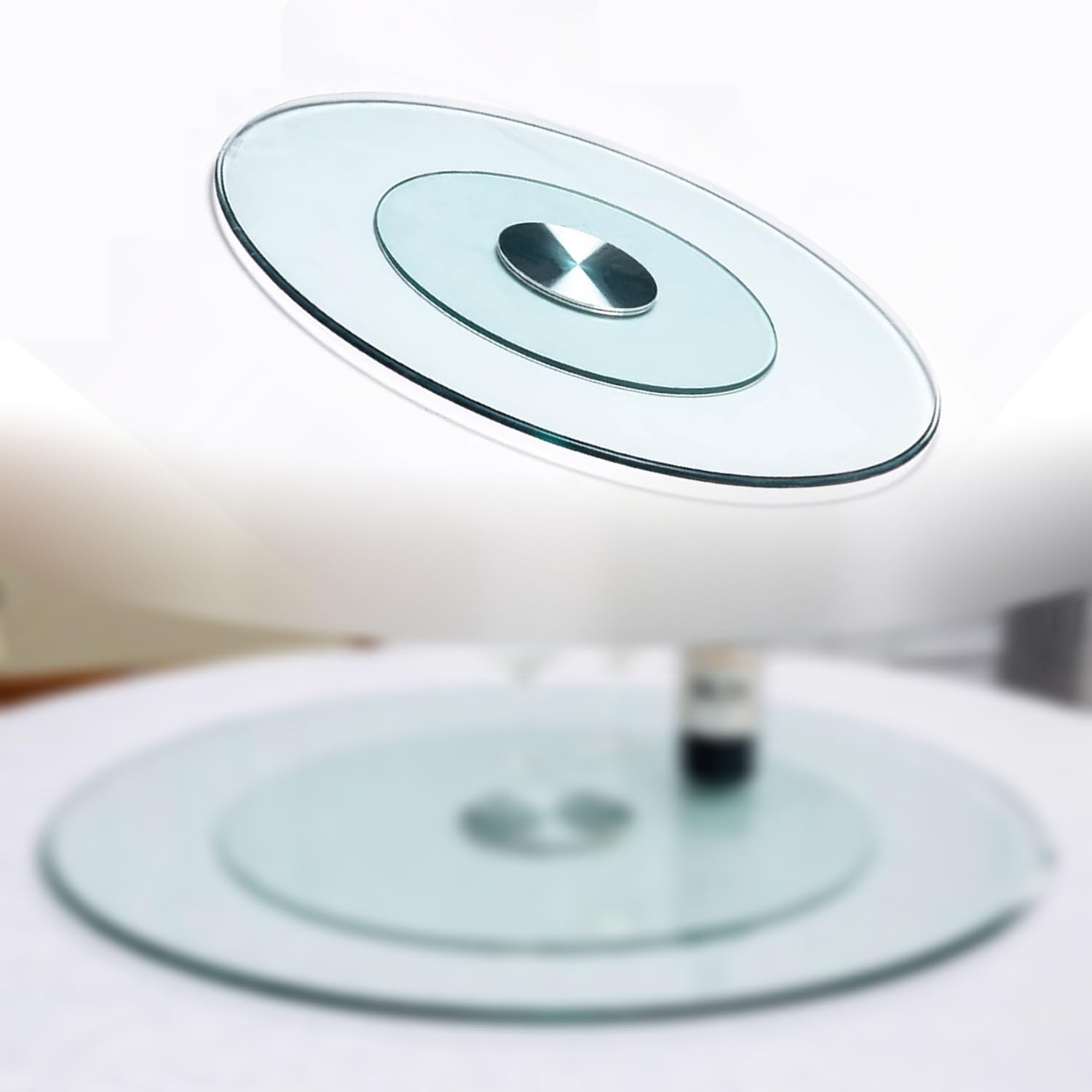 Plateau tournant pivotant à 360° en verre trempé pour table de salle à manger, grand plateau de service rotatif