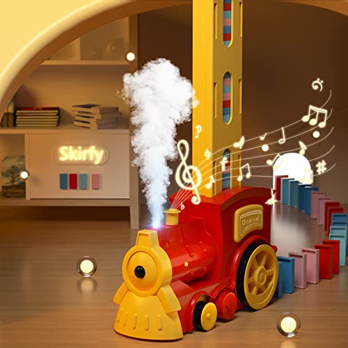 Skirfy Dominoes Train Set- 160Pcs Domino Blocks Set Automatically Run With Real Steam Function,Toys With Lights And Sound,Creative Toys For Kids Aged 4-8 With Storage Bag, Gifts For Kids #TOP2