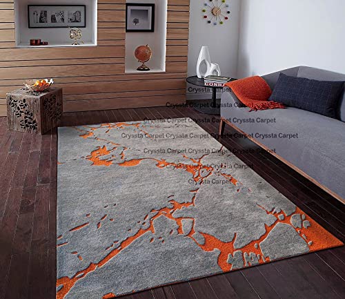Image of Cracks Carpet for Living Room Size 5x7 Feet (150x210 cm) Color Grey Orange