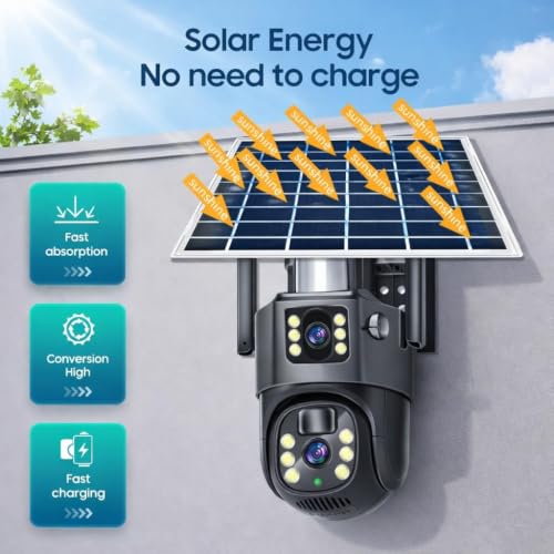 Image of MacCam Dual Lens Solar Powered PTZ Outdoor CCTV Camera | 360 View | Color Night Vision | Motion Detection | Two Way Audio | 4G SIM-Based Camera with Mobile App V380 Pro (New Dual Lens Solar)