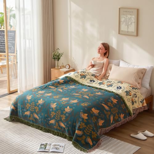 Image of LUTBM King Throw Blanket for Bed, 100% Cotton Boho Soft Fall Blankets