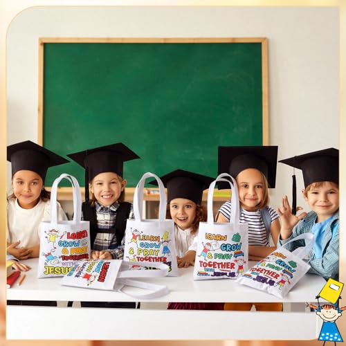 Image of 36 Pcs Religious Tote Bags Bulk for Kids Christian Learn Grow Pray Together with Jesus Gift Tote Christian Canvas Bags for Sunday School Church Classroom Prizes Party Favors Supplies Gift