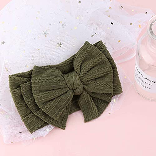 Faixa de cabeça de nylon elástica feita à mão Makone com laço de pompom de 14 cm, arco de cabelo gra