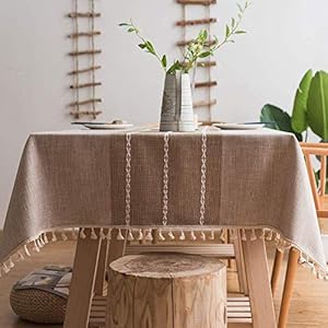 Lipo Waterproof Tablecloth Embroidery Burlap Linen with Tassel – Heavy Duty Wrinkle Free Rectangle Table Cloth for 6…
