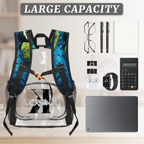 Personalized Small Clear Backpack Stadium Approved Heavy Duty PVC Plastic Custom Peacock Transparent Backpacks See Through Bag with Name, Peacock3