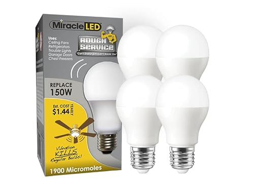 Miracle LED Rough Service 100W Replacement LED Garage Door Bulb, Vibration Resistant Light for Openers, Ceiling Fans and Trouble Lights (4-Pack)