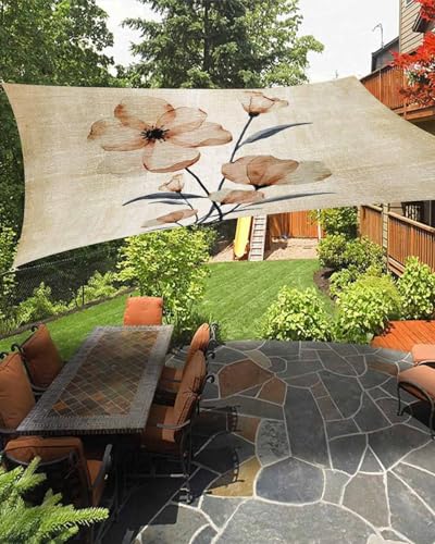 Brown Spring Floral Sun Shade Sail Waterproof Rectangle, UV Block Sail Shade Canopy Awning Outdoor Oxoford Privacy Shade Cover for Patio Pergola Deck Backyard 12'x16' Vintage Elegant Summer Botanical