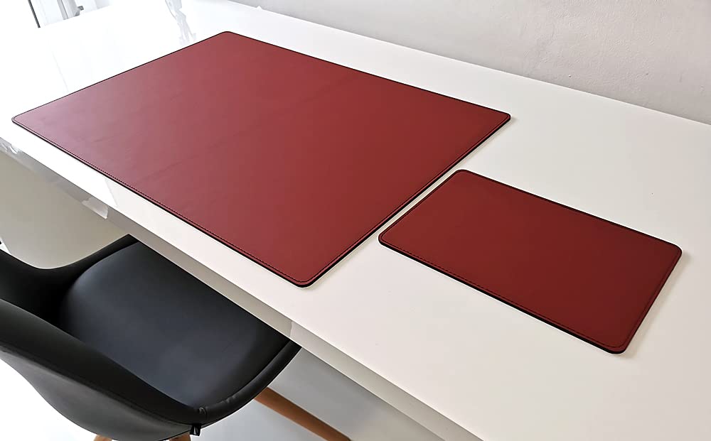 Schreibtischunterlage mit Mauspad Echt Leder Rindsleder 60cm x 40cm Bordeaux Weinrot