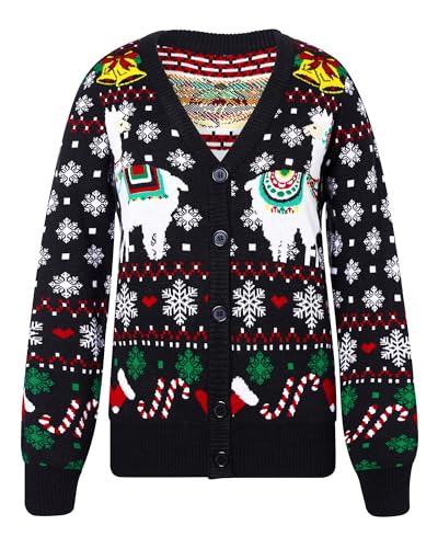 Image of Goodstoworld Women Ugly Christmas Cardigan Sweater Long Sleeve Button Down Cozy V Neck Sweater Soft Knitwear