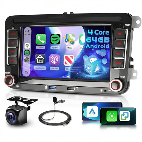 4Core+64G Car Radio for VW Golf 5 6 Passat Jetta Caddy EOS T5 Tiguan Touran CC Polo Android 15 Wireless Carplay Android Auto, 7