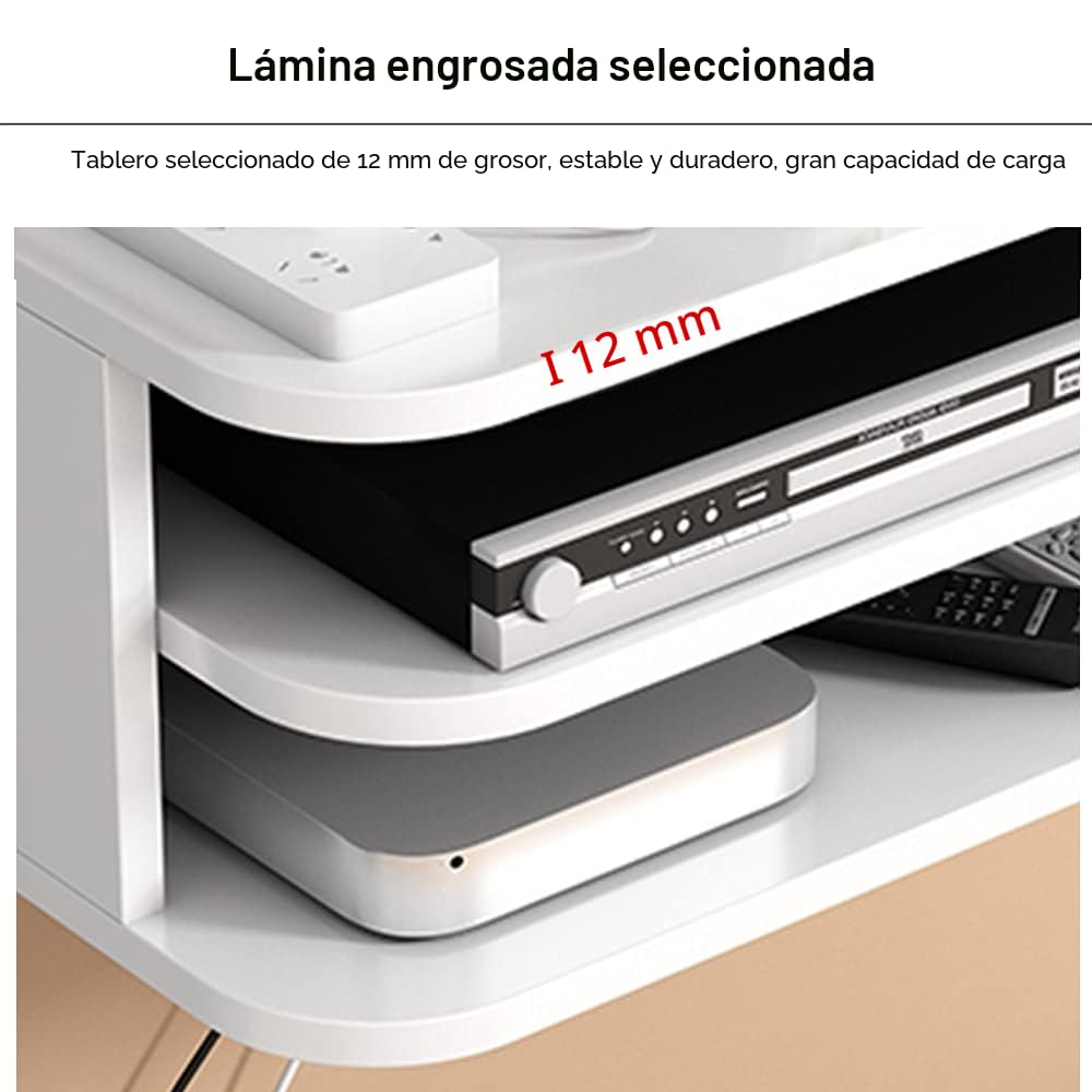 Estante de Pared para Router WiFi y Decodificador, 3 Niveles, Blanco | Madera maciza de 12 mm, diseño abierto y 3 niveles; permite organizar cables, no bloquea la señal y es fácil de limpiar.