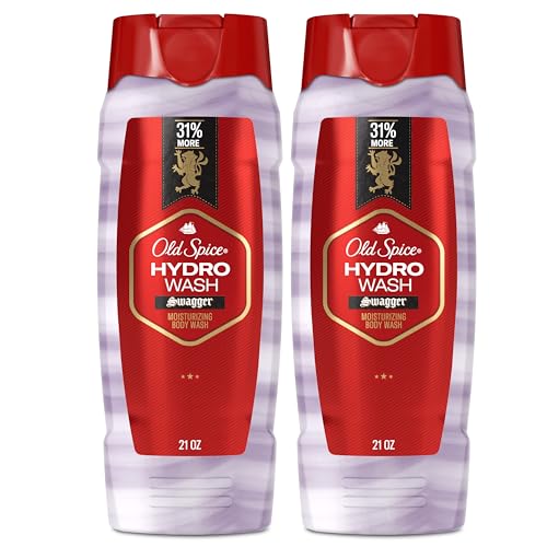 Old Spice Moisturizing Body Wash for Men, Hydro Wash, 2-in-1 Long Lasting Scent & Deep Hydration, 24/7 Shower Fresh, Swagger Scent, 21 oz (Pack of 2)