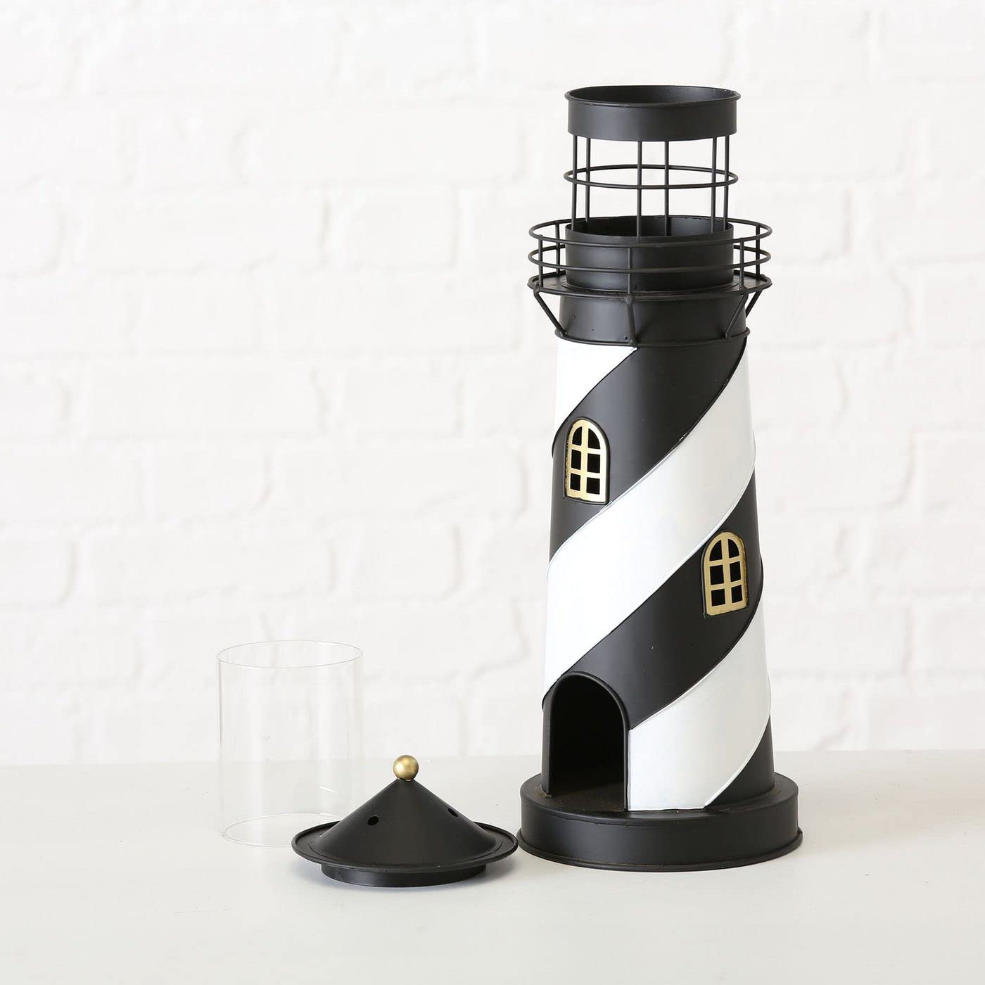 Faro Laterne Windlicht Leuchtturm schwarz weiß Metall 2er Set | H 46-73 cm