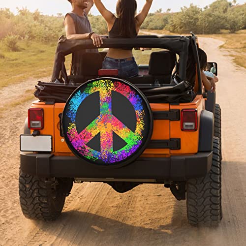 Image of Delerain Hippie Symbols Spare Tire Covers for RV Trailer SUV Truck and Many Vehicle, Wheel Covers Sun Protector Waterproof, (14 Inch for Diameter 23 inch-27 inch)