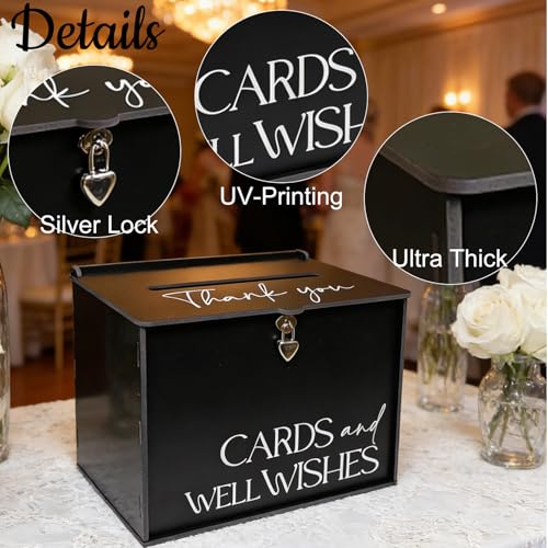 SOFARKKT Large Wedding Card Box with Lock & Slot, Black Wedding Card Boxes for Reception Money Gift Envelope Cards, Gothic DIY Gift Cards Box for Party Graduation Anniversary Bridal Shower Table Decor