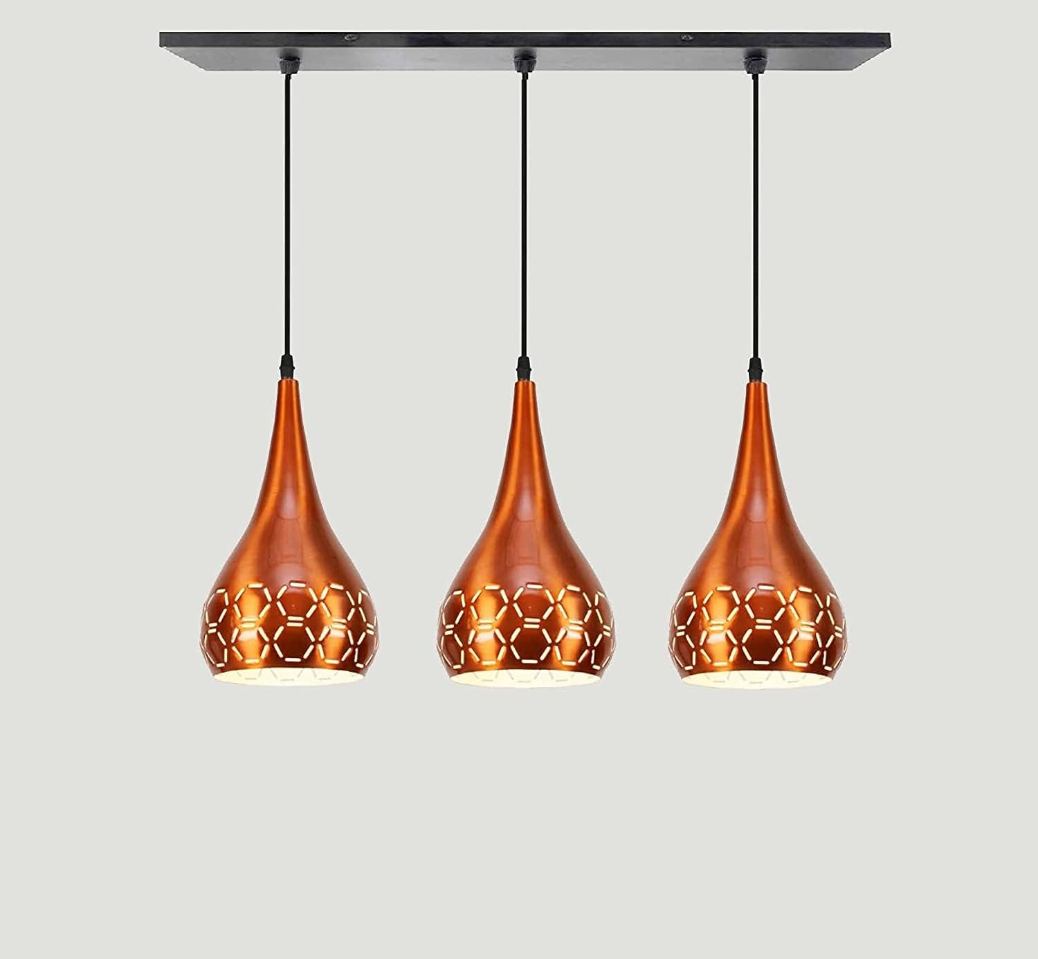 3 Light Hanging Light for Home Orange Aluminium Pendant Light with E27 Holder Designer Ceiling Hanging Lamp for Bulb Not Included, Linear Set-image-26