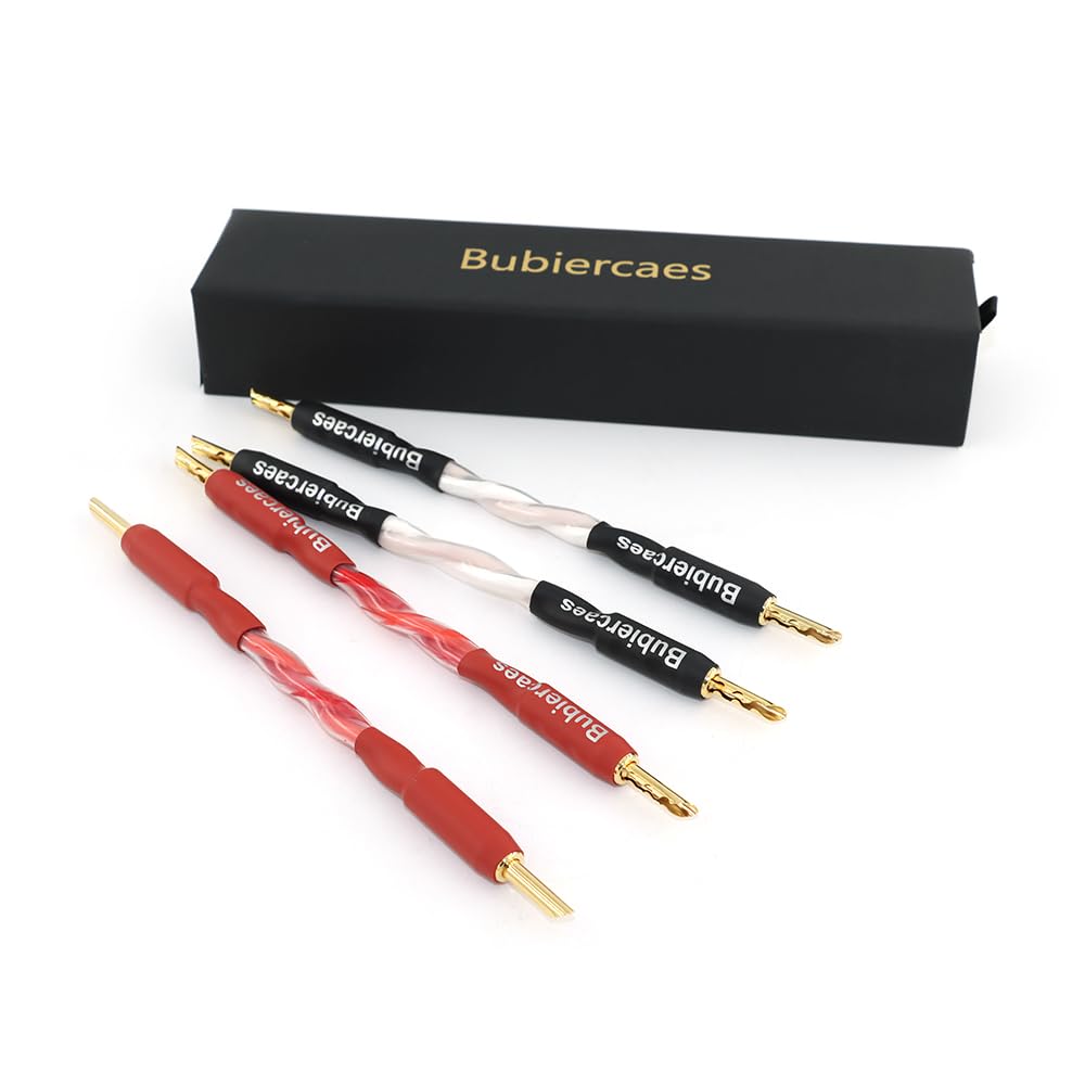 Cavi jumper per altoparlanti di alta qualità, 15,2 cm, banana dorata a pala, 11 AWG, confezione da 4 cavi per altoparlanti HiFi terminati con connettori dorati a banana a forcella (B-B)