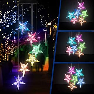lijing Wind Chimes Stars Solar Light Wind Chime Lights Color Changing LED Mobile Wind Chime Best Birthday Gifts for Mom, Hanging Decorative Romantic Patio Lights for Yard Garden Home Party