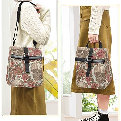 Mchiver Skull Rose Insulated Lunch Bag For Women Men Reusable Lunch Box Leakproof Cooler Tote Bag With Shoulder Strap For Picnic Beach Outdoor #TOP1