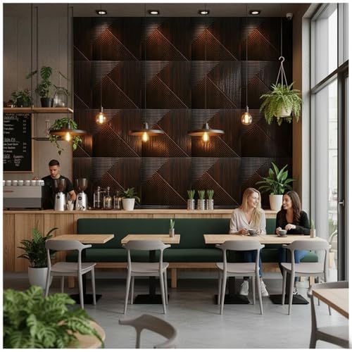 Image of Kayra Decor 3D PVC Wall Panel - WalnutWood Color Stripe Design (Size 19.7 inch X 19.7 inch Covers 32.28 Sq.Ft.Pack of 12) PVC Panel for Home Kitchen Studio Saloon Living Room Gaming Room and Office Decor