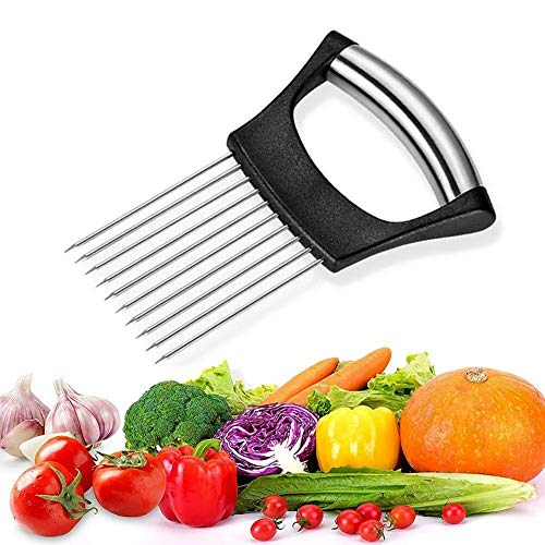 12Pcs Food Slice Assistant Slicers Stainless Steel Meat Rack Slicers Onion Holder Fork Slicing Helper Vegetable Potato Cutter Gadget Aid Cutting Chopper Kitchen Auxiliary Tool 1Pcs Black