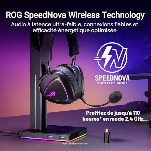 ASUS ROG Delta II - Casque Gaming sans Fil (Équipement Officiel de Team Vitality, connectivité tri-Mode, ROG Speednova, membranes de 50mm, jusqu'à 110 Heures d'autonomie de Batterie, légère de 315g)
