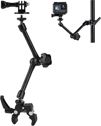 Super Clamp Camera Clamp Mount,10inch 360 Adjustable Articulating Magic Arm Holder,1/4"-20 Thread for Video Light / Insta360 / Canon Nikon DSLR Cameras,Adapter for GoPro Hero 13/12/11/10/9/8/7/6/5