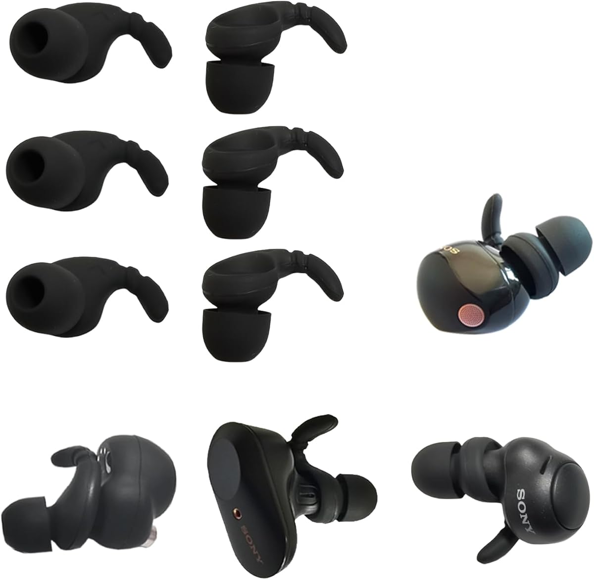 Silicone Earhooks for Sony WF-1000XM5/XM4/XM3, Replacement Ear Tips | 3 Pairs 2 in 1 Ear Tip & Ear Hooks Combo, Soft Secure Fit Earbud Accessories