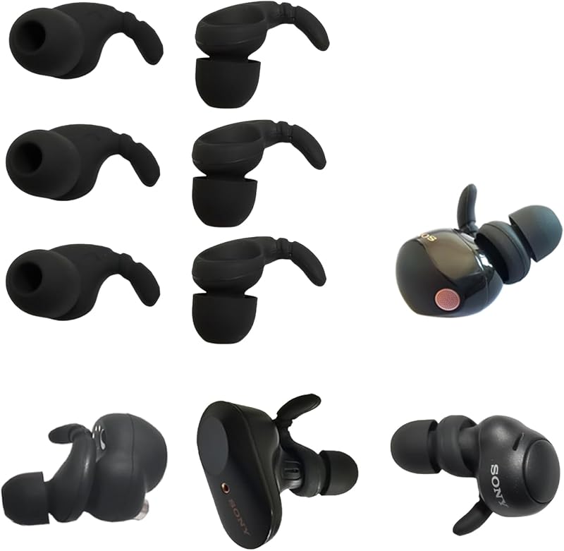 Silicone Earhooks for Sony WF-1000XM5/XM4/XM3, Replacement Ear Tips | 3 Pairs 2 in 1 Ear Tip & Ear Hooks Combo, Soft Secure Fit Earbud Accessories