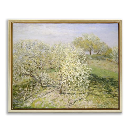 'White Blossom Tree Orchard Field'| Floating Frame Canvas Art