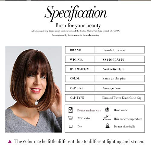 kowaku Bob Wigs Natural Cosplay Cabelo Sintético Cabelo 12 Polegadas Acessórios para - Marrom escuro