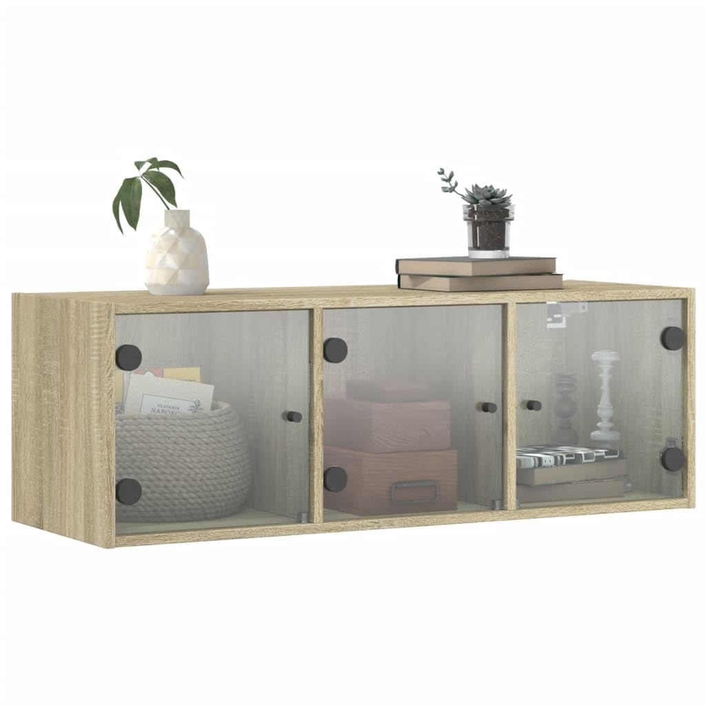 Szafka ścienna ze szklanymi drzwiami, dąb Sonoma z materiału drewnopochodnego 102 x 37 x 35 cm, szafka do przechowywania z półkami i półką, do biura, korytarza, piwnicy, warsztatu, miejsca do