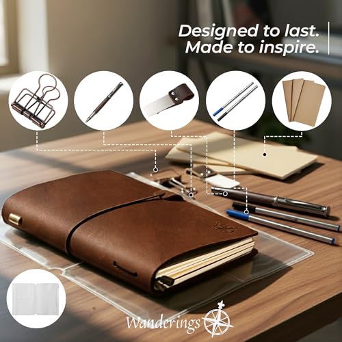 Journal en cuir véritable A5 rechargeable Wanderings carnet de voyage
