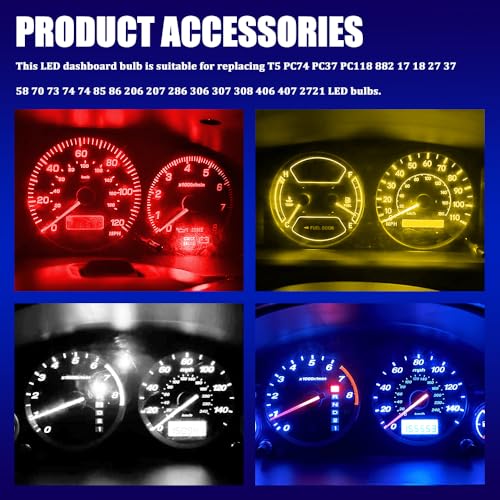 20 unidades de bombillas LED T5 74 para tablero de auto miniatura 5