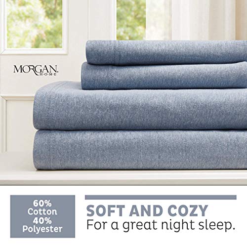 Morgan Home Cotton Rich Twin Xl Size Jersey Sheet Set | T-Shirt Soft | Heather Knit | Machine Washable| All Season Lightweight | Stretch Snug Fit Bed Sheets | Warm & Cozy #TOP2