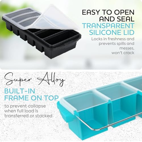 Image of Silicone Freezer Tray With Lid-Soup Freezer Container molds-Large Ice Cube Tray Set Makes 1-Cup & 1 /2-Cup portions cubes Perfect for preparing meals in different portion sizes Oven & Dishwasher -Safe
