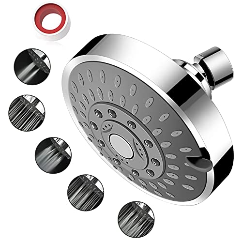 Catálogo de Alcachofas fijas los preferidos por los clientes. 43 YOMYM Cabezal de Ducha Lluvia de Alta Presión Cabezal de Ducha Fijo Lluvia 5 Configuraciones Con Rótula Giratoria de Metal Ajustable - Plata