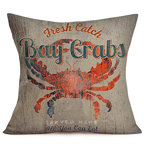Aremazing Rustic Wood Background Sea Animal Home Decor Pillowcase Cotton Linen Cushion Cover Fresh Catch Crab Lobster Shrimp Throw Pillow Case Farmhouse Decorative 18’’X18’’ Set Of 3 #TOP1