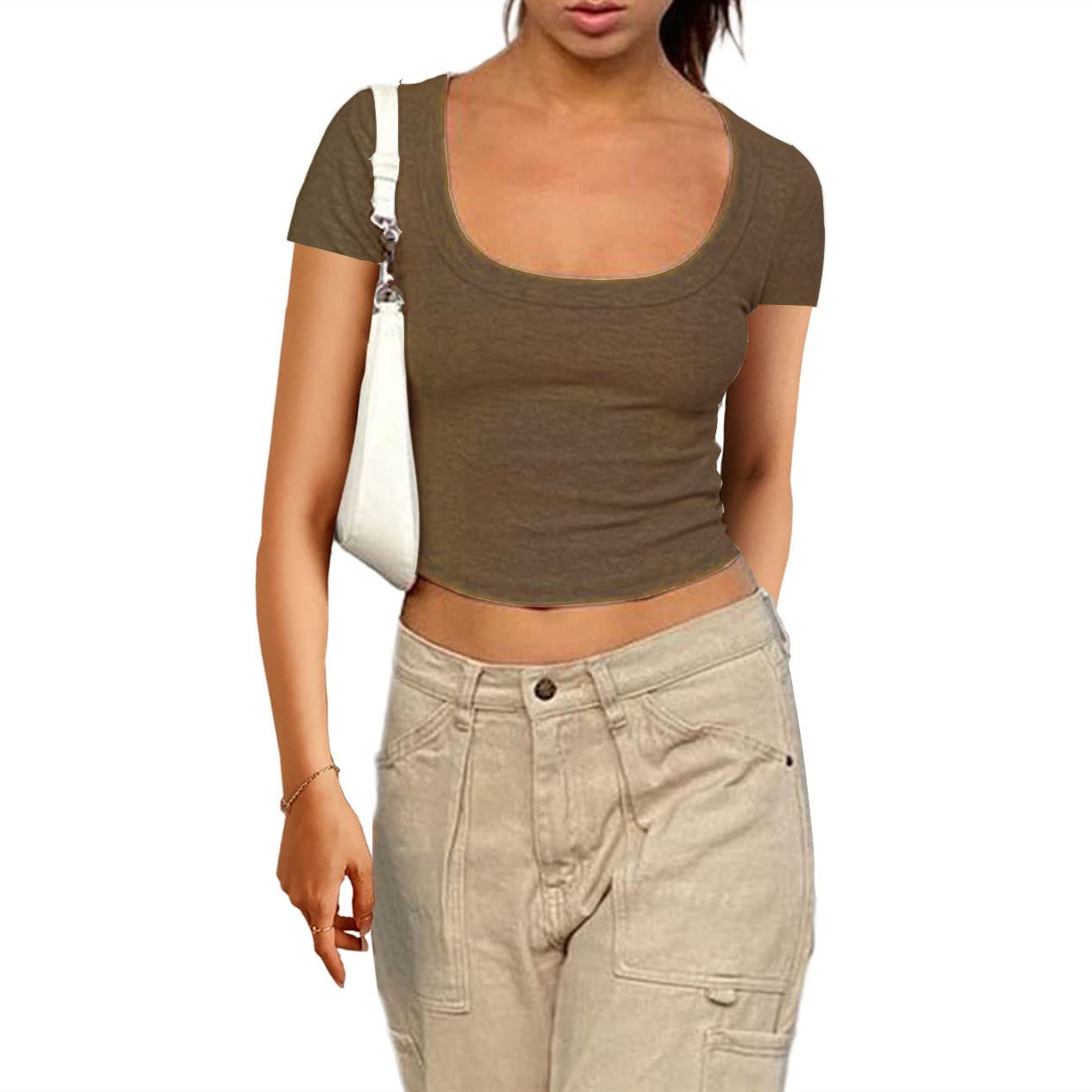 MeihuidaWomen Girls Y2K Crop Top Letter Print Baby Tees Grunge T-Shirt