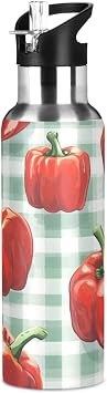 ATTX Red Bell Peppers Design 32oz Stainless Steel Water Bottle with Straw, BPA-Free Sports Water Bottle for Gym, Work, Outdoor & Travel#867