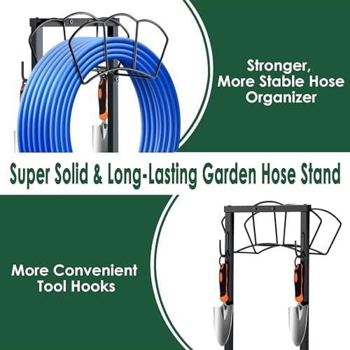EONFAY Garden Hose Holder, Heavy Duty Water Hose Holders, Sturdy Metal Hose Stand, Hose Organizer, Water Hose Hanger Rack, Hose Reel Storage Stake hold 150Ft Water Hoses, for Patio, Lawn, Garden — view 5