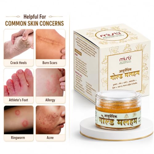 Image of Misti Ayurvedic Gold Malham (Ointment) - 15 gm | Ointment For Repairs Crack Foot, Ringworms, Burn Marks, Allergies,Fungal Infection | Helps In Pigmentation | For Men & Women | Daily Use