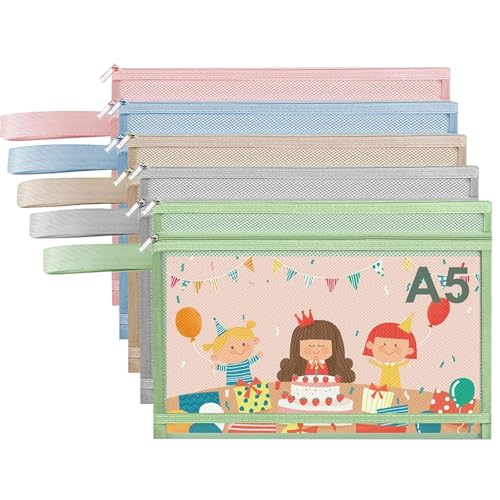 5PCS Mesh Toy Storage Bags A5 - Double-Layer Zipper Pouches with Handle File Pockets Breathable Puzzle Building Block Toy Storage Organization Board Game Storage for Classroom Home Office Supplies