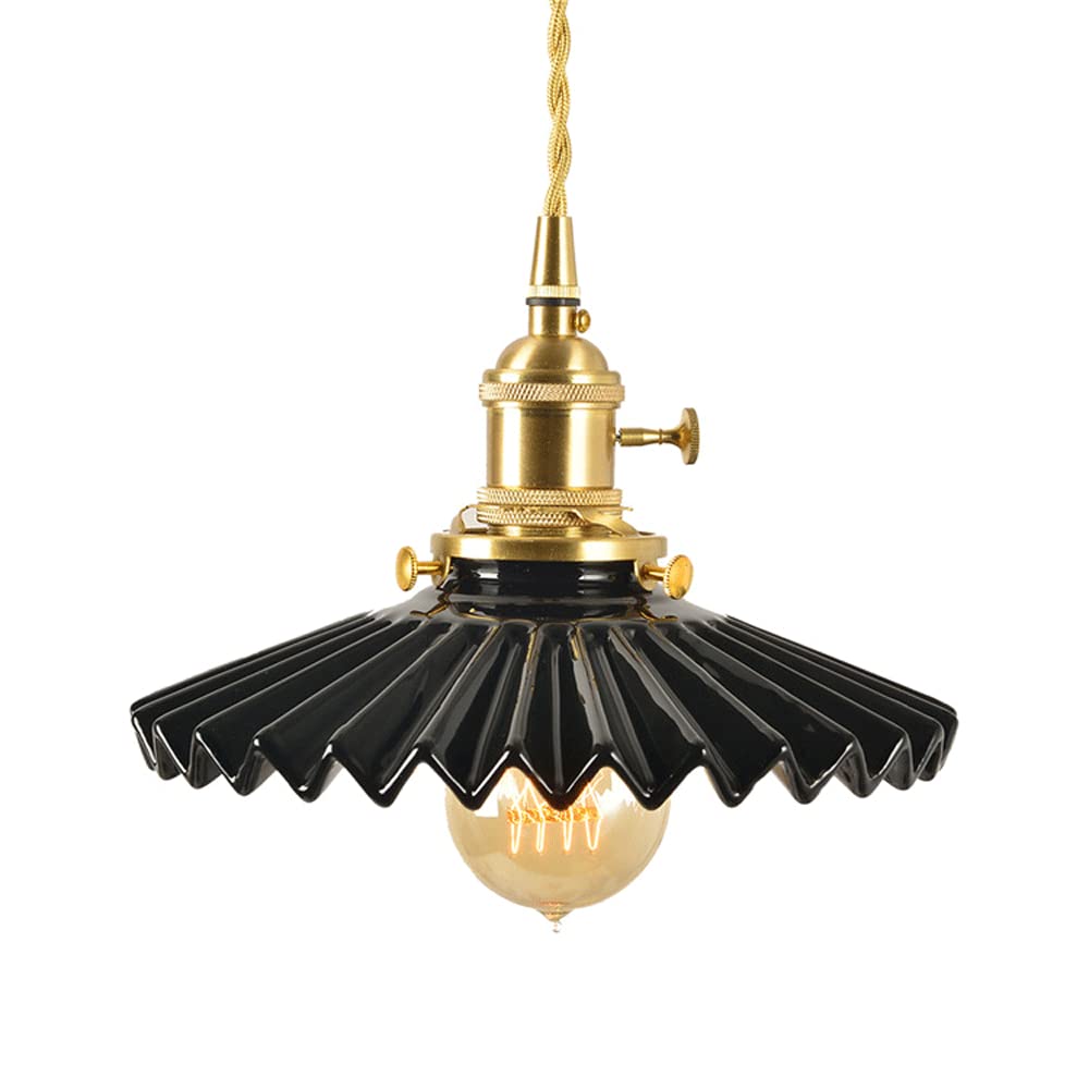 Lampe à tête unique plissée en céramique noire pour l'ambiance d'une chambre à coucher