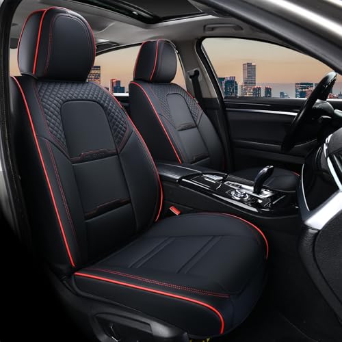 Image of Coverado Car Seat Covers Front Seats, 2 Piece Car Seat Protector with Removable Headrest, Nappa Leather Breathable Front Side All Wrapped Universal Fit Truck Automotive Most Cars Black & Red