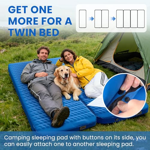 Image of Self Inflating Sleeping Pad with Electric Pump - 4 inch Ultra-Thick Memory Foam Camping Mat, Portable Outdoor Air Mattress Sleeping Gear for Adults Tent Car Cot Truck Hiking Backpacking (Blue)