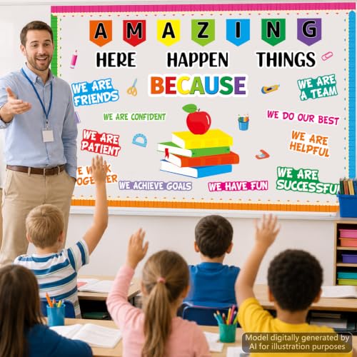 46Pcs Amazing Things Happen Here Bulletin Board Motivational Welcome Back to School Bulletin Board Decoration Inspirational Paper Cutouts for Home School Classroom Nursery Chalkboard Wall Door Decor - Image 5